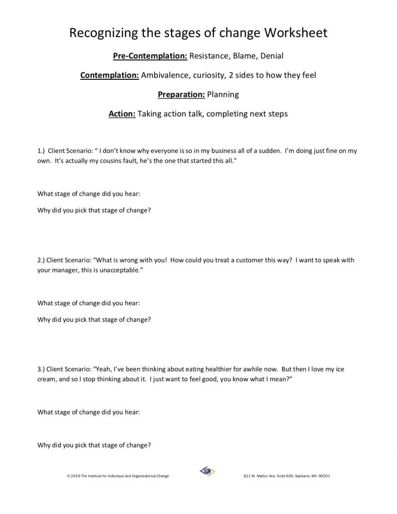 Skill Building Worksheets: Stages of Change practice