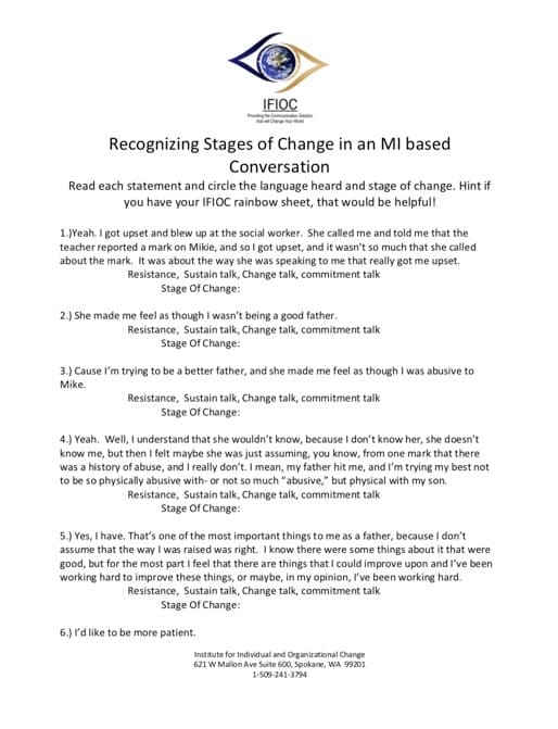 Skill building worksheet-Stages of Change practice