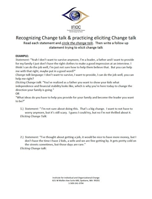 Skill building worksheet: Eliciting Change talk