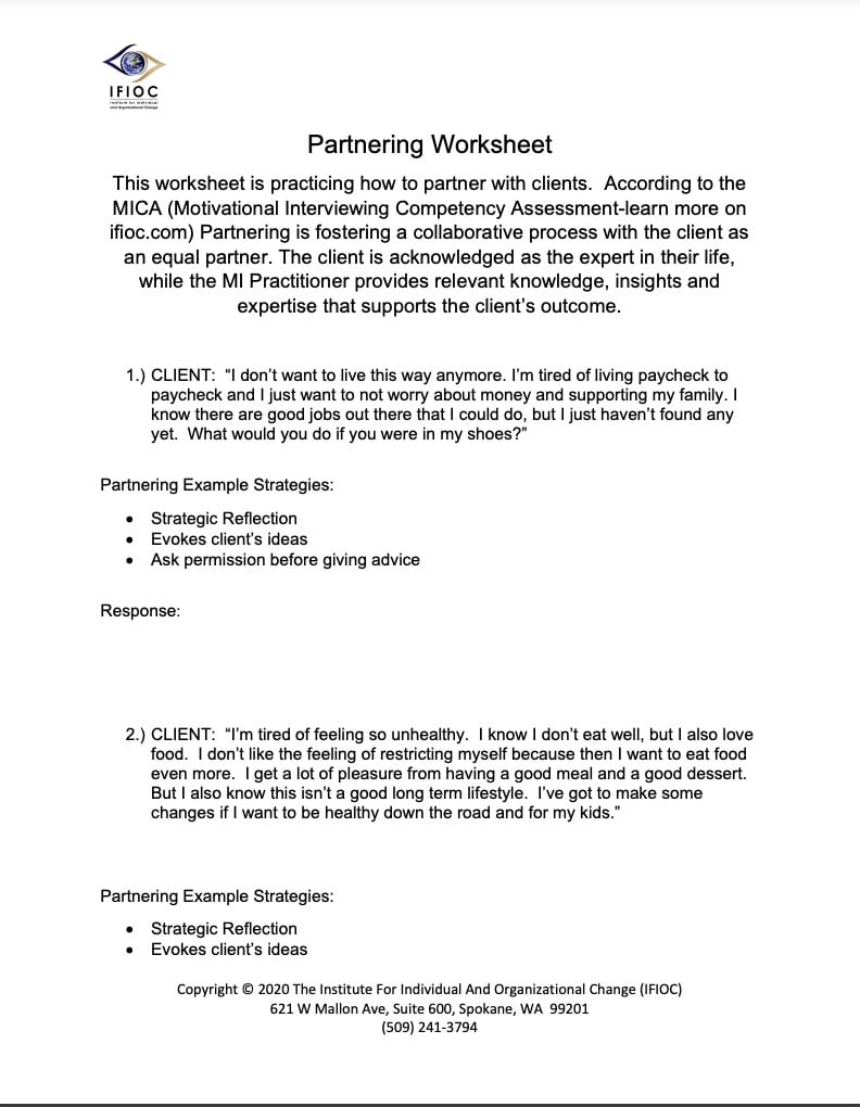 Skill building worksheet-Partnering with the MICA