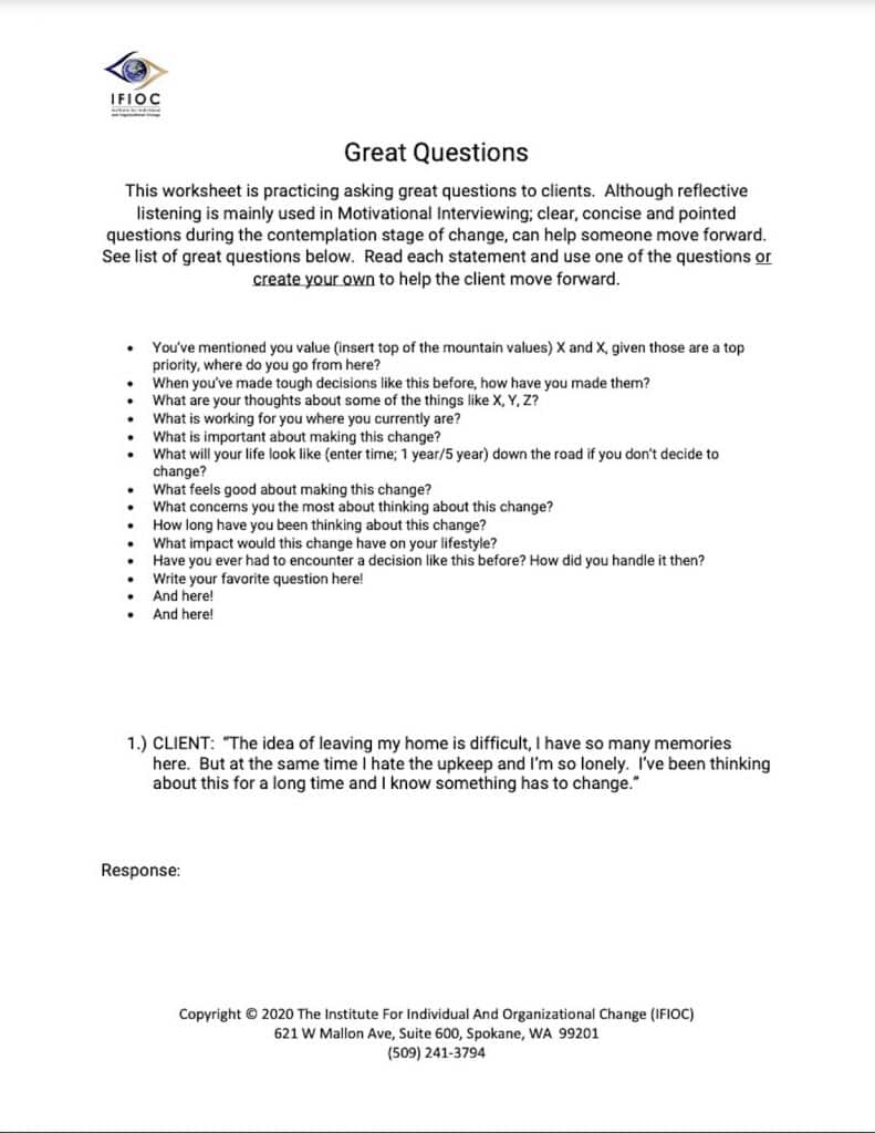 Skill building Worksheet-Great Questions